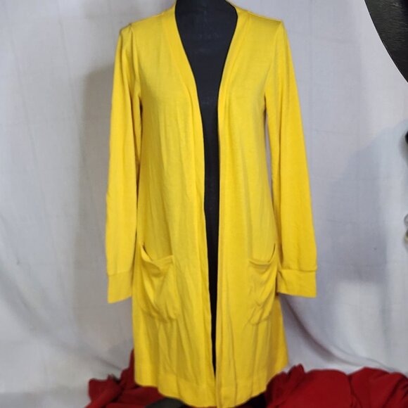 Tickled Teal Brand Marigold Ribbed Rayon Poly Span Open Front LS Cardigan Size L - Picture 1 of 16